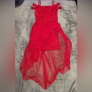 Red sequin high low dress